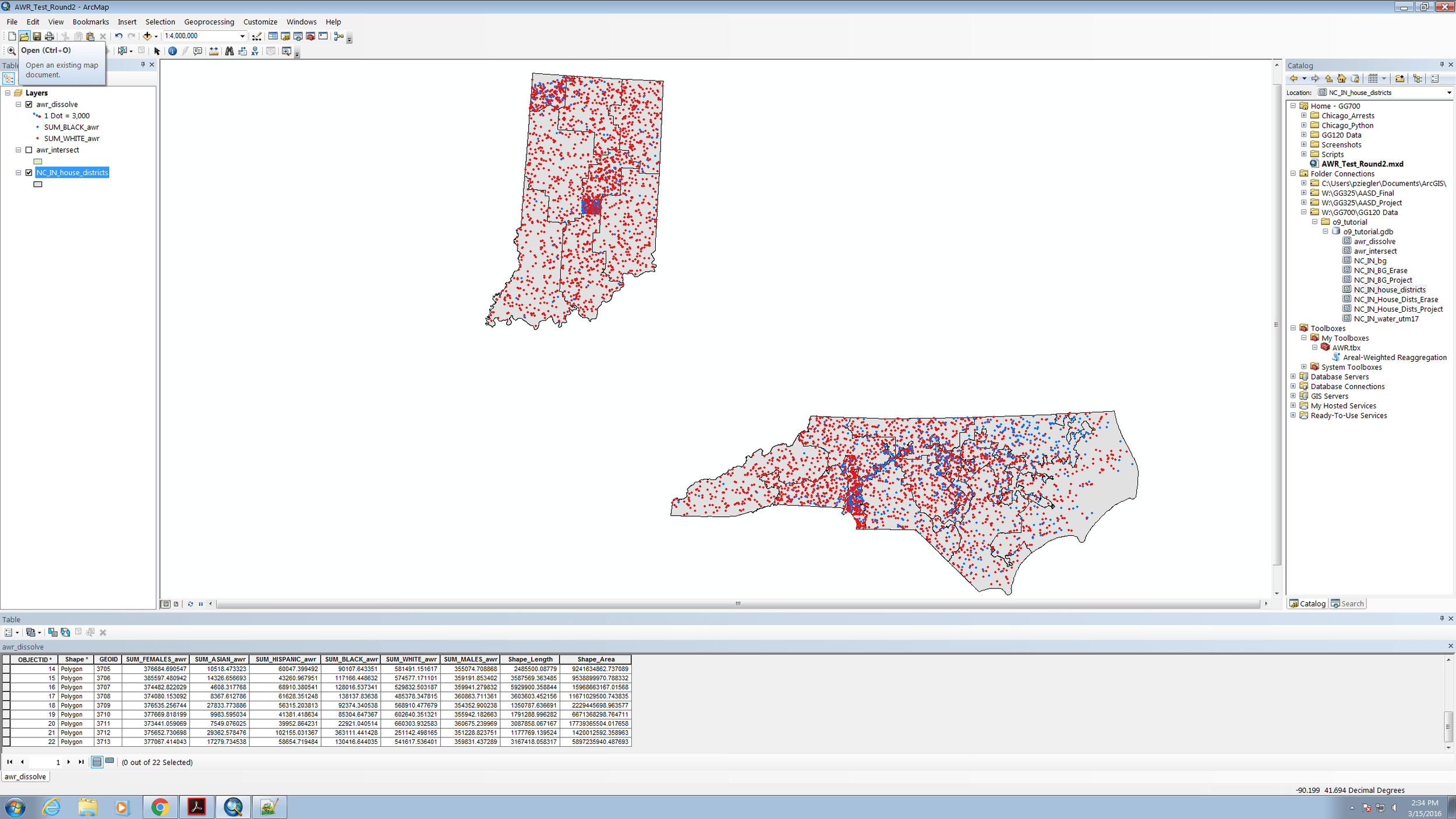 The result of running our AWR script to reaggregate racial data by Census block group to House districts.